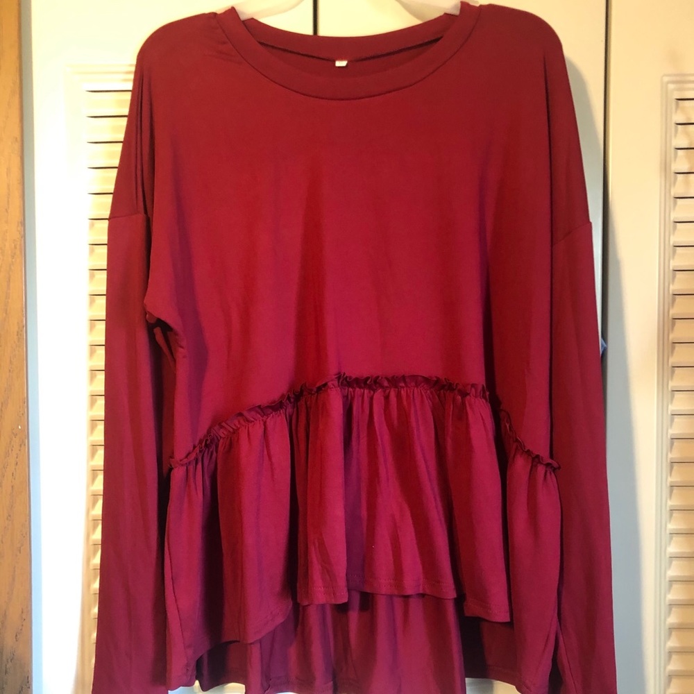 Women’s loose ruffle long sleeve peplum blouse top